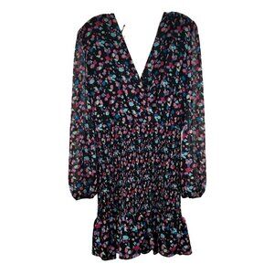 Henry Women's V-Neck Long Sleeve Smocked Dress Size Medium Low Tie Back New